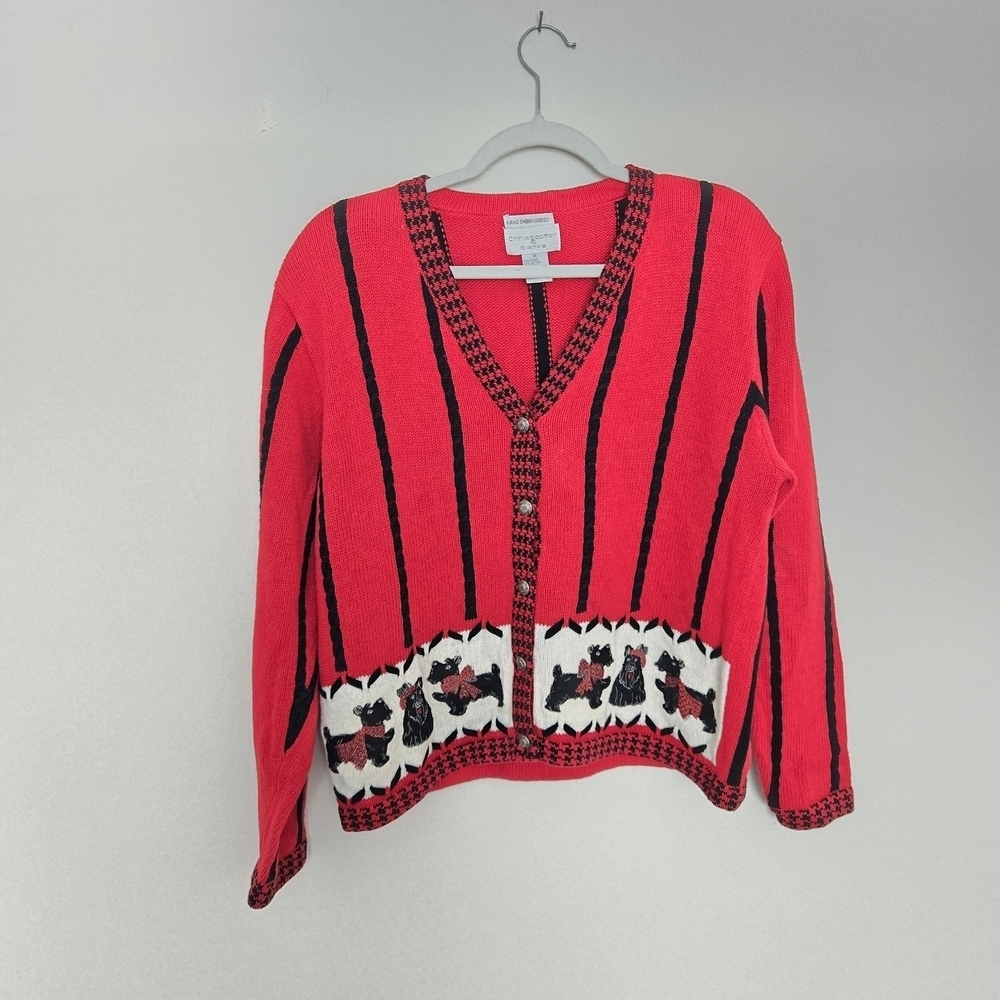 Vintage Scottie Terrier Dog Sweater Hand Embroidered Rare Find Medium